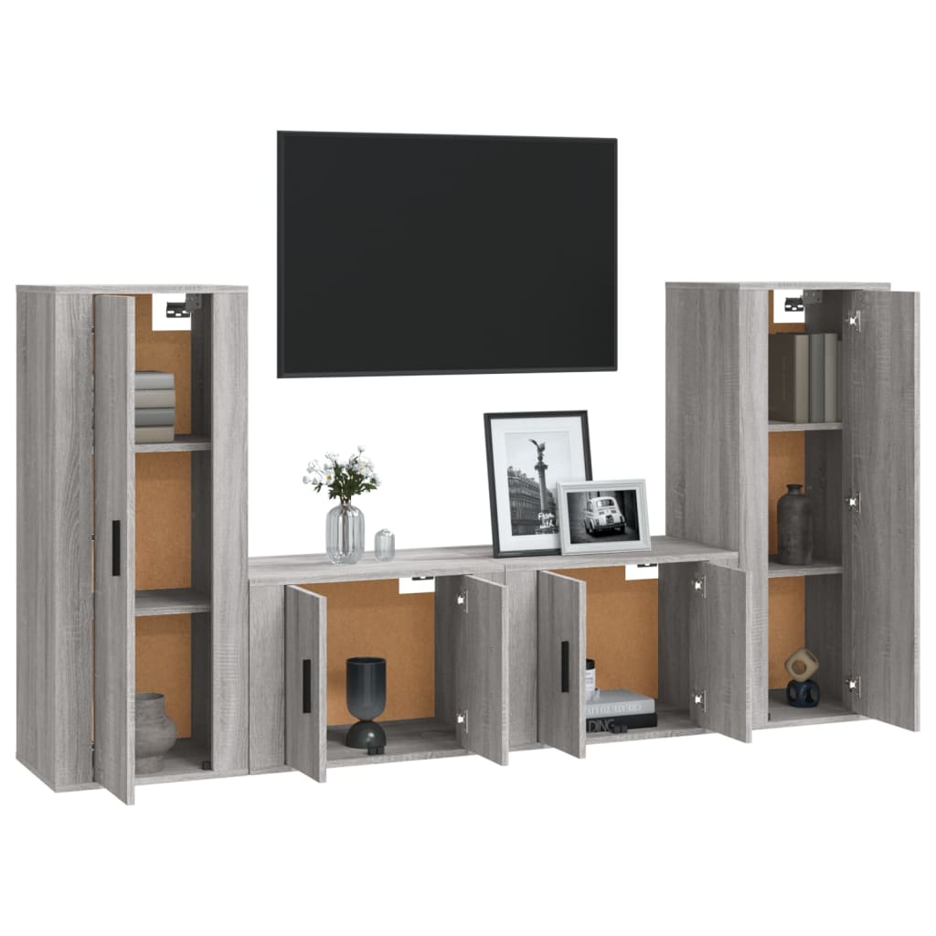 vidaXL 4 Piece TV Cabinet Set Grey Sonoma Engineered Wood