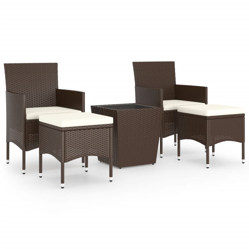 vidaXL 5 Piece Garden Bistro Set Poly Rattan and Tempered Glass Brown