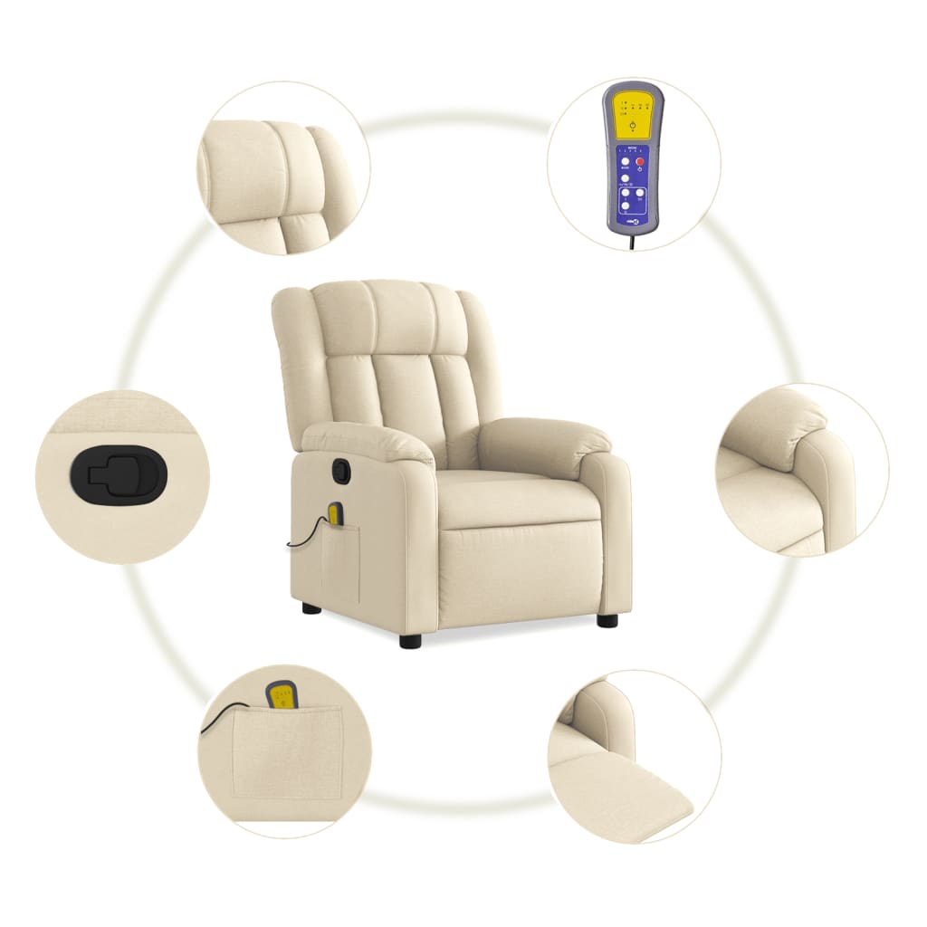 vidaXL Massage Recliner Chair Cream Fabric