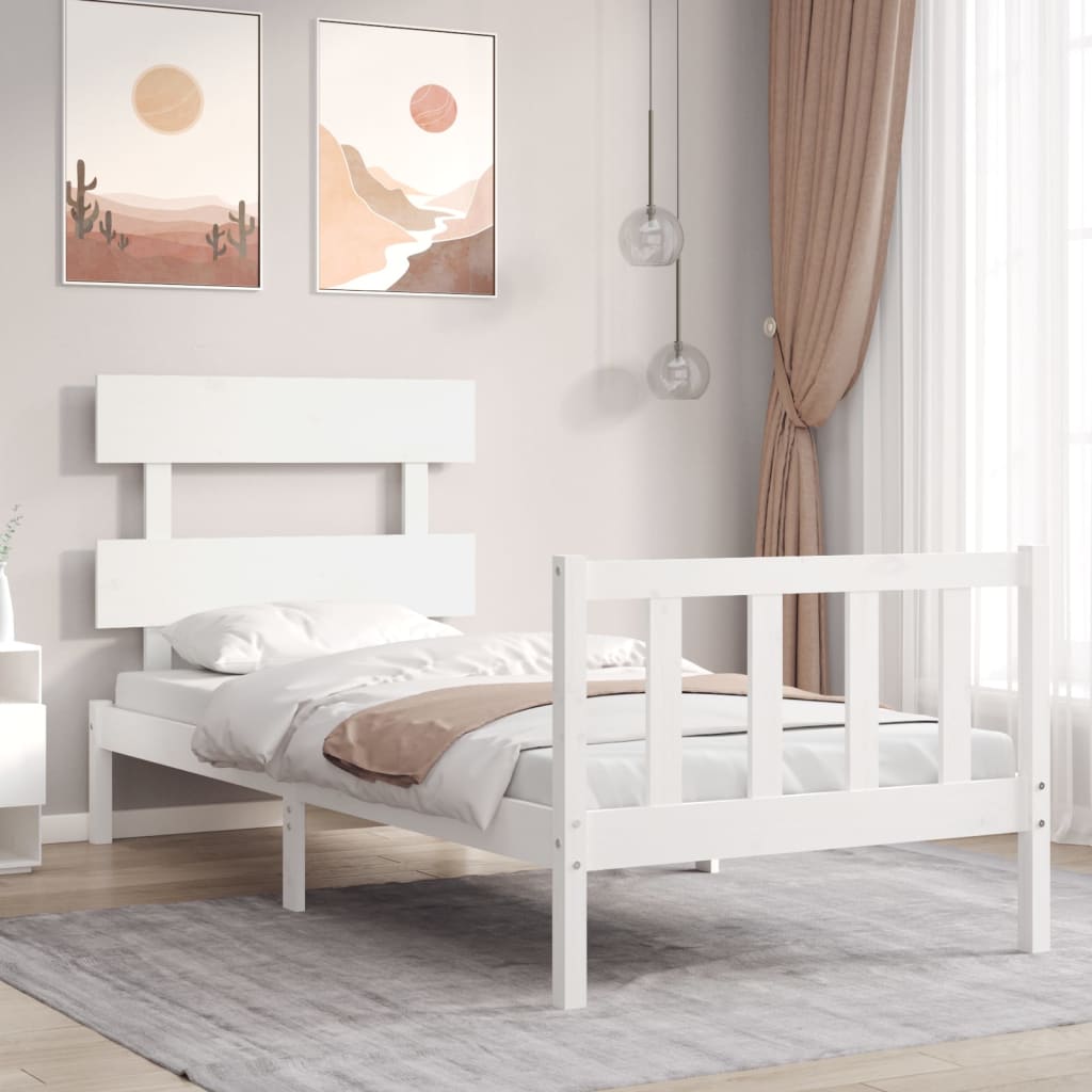 vidaXL Bed Frame without Mattress White Single Solid Wood Pine