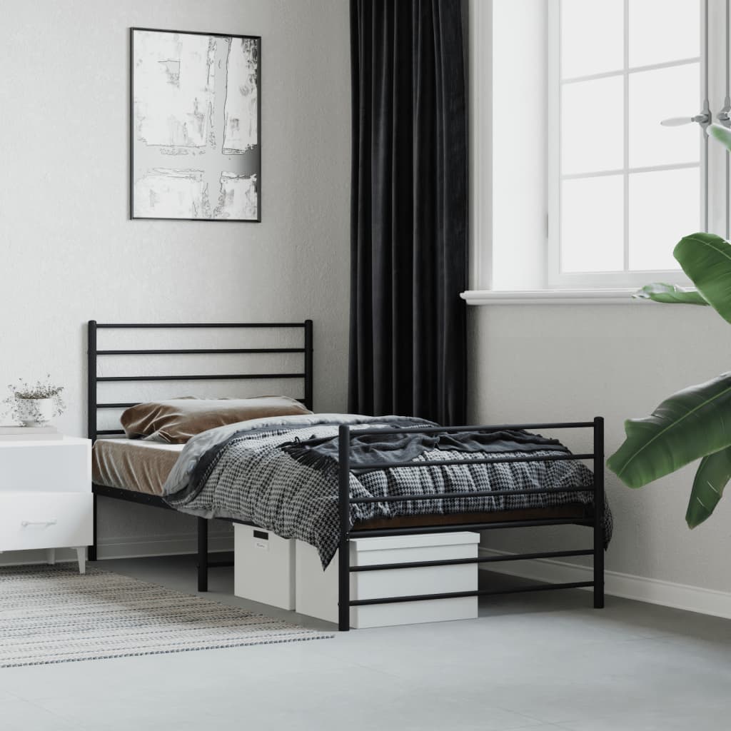 vidaXL Metal Bed Frame without Mattress with Footboard Black 90x190 cm Single