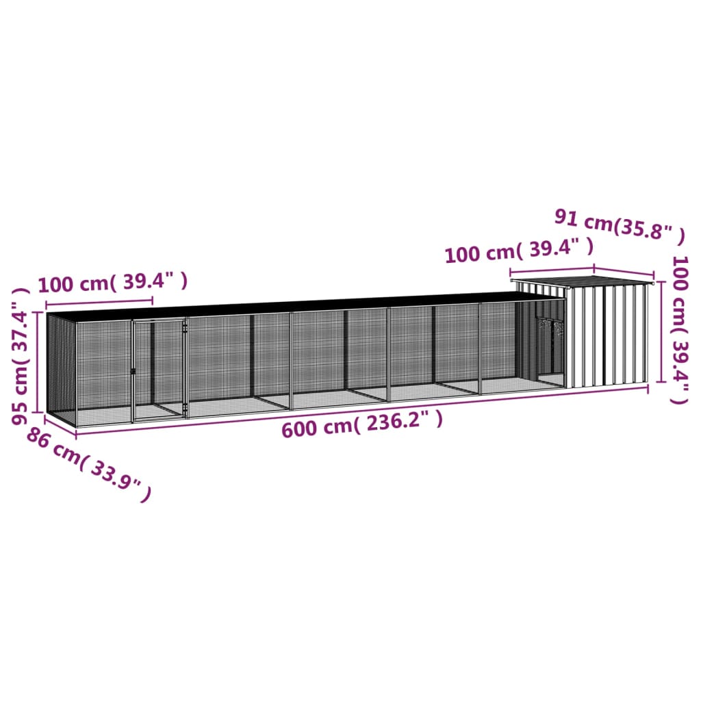 vidaXL Chicken Cage Anthracite 600x91x100 cm Galvanised Steel