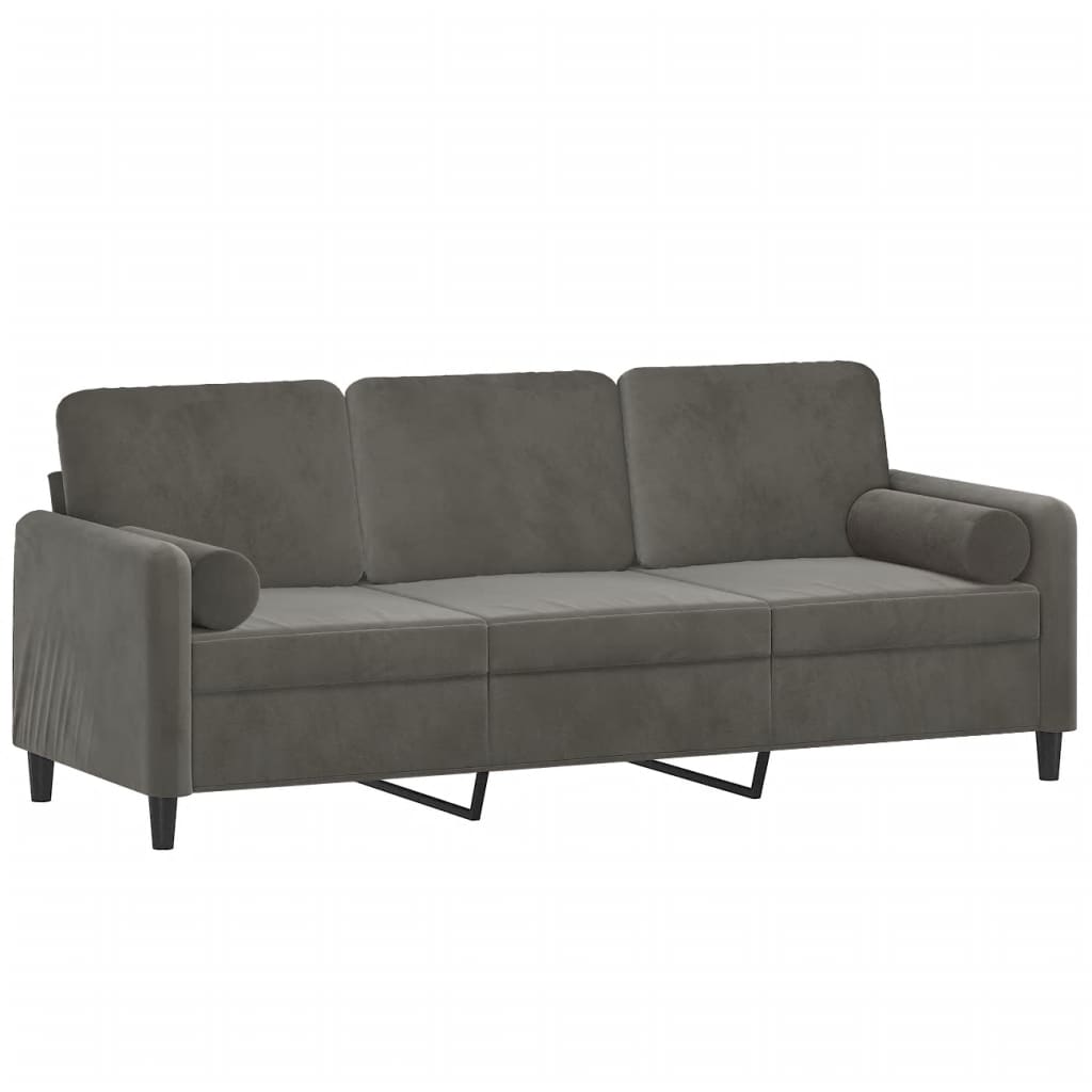 vidaXL 3-Seater Sofa with Pillows&Cushions Dark Grey 180 cm Velvet