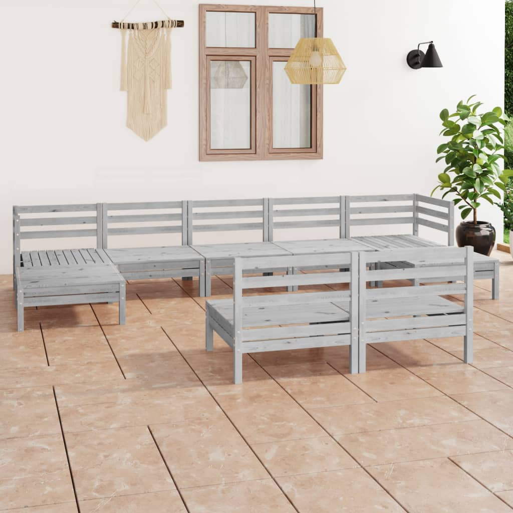 vidaXL 9 Piece Garden Lounge Set White Solid Wood Pine