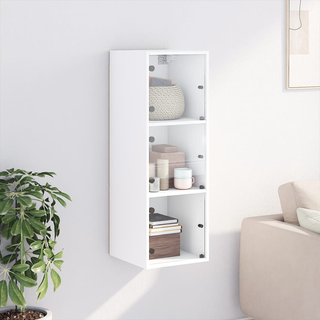 vidaXL Wall Cabinet with Glass Doors White 35x37x100 cm