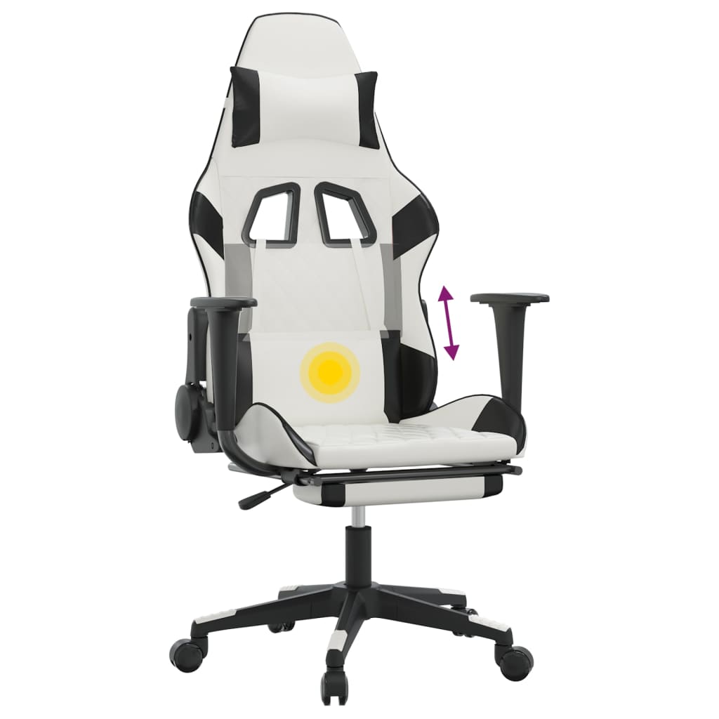 vidaXL Massage Gaming Chair with Footrest White&Black Faux Leather