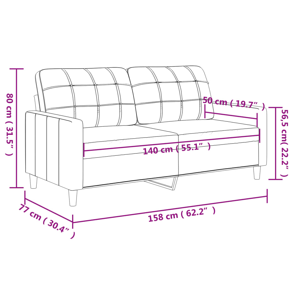 vidaXL 2-Seater Sofa Dark Grey 140 cm Fabric