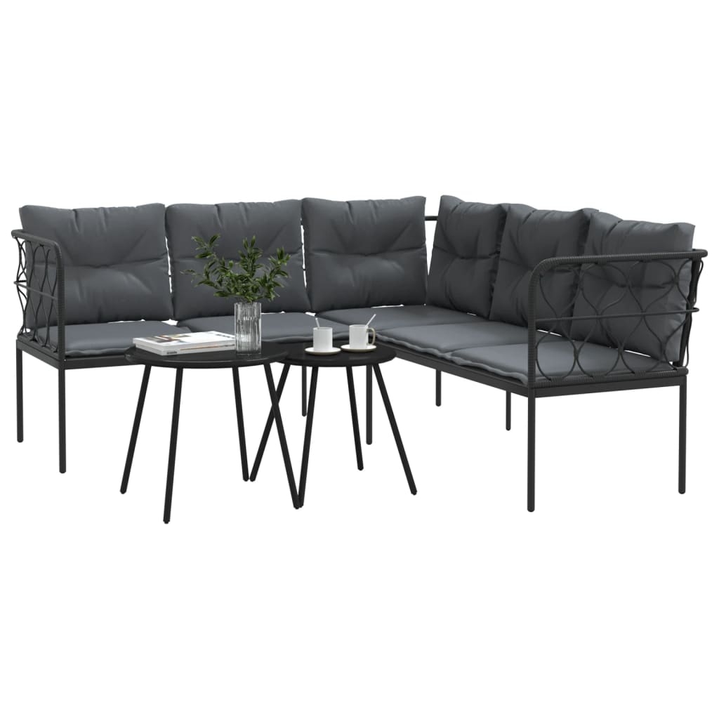 vidaXL Garden Sofa Set with Cushions Black Steel and Textilene