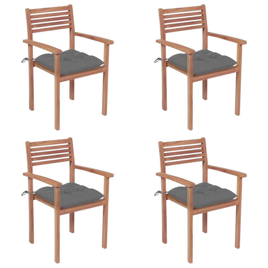 vidaXL Garden Chairs 4 pcs with Grey Cushions Solid Teak Wood