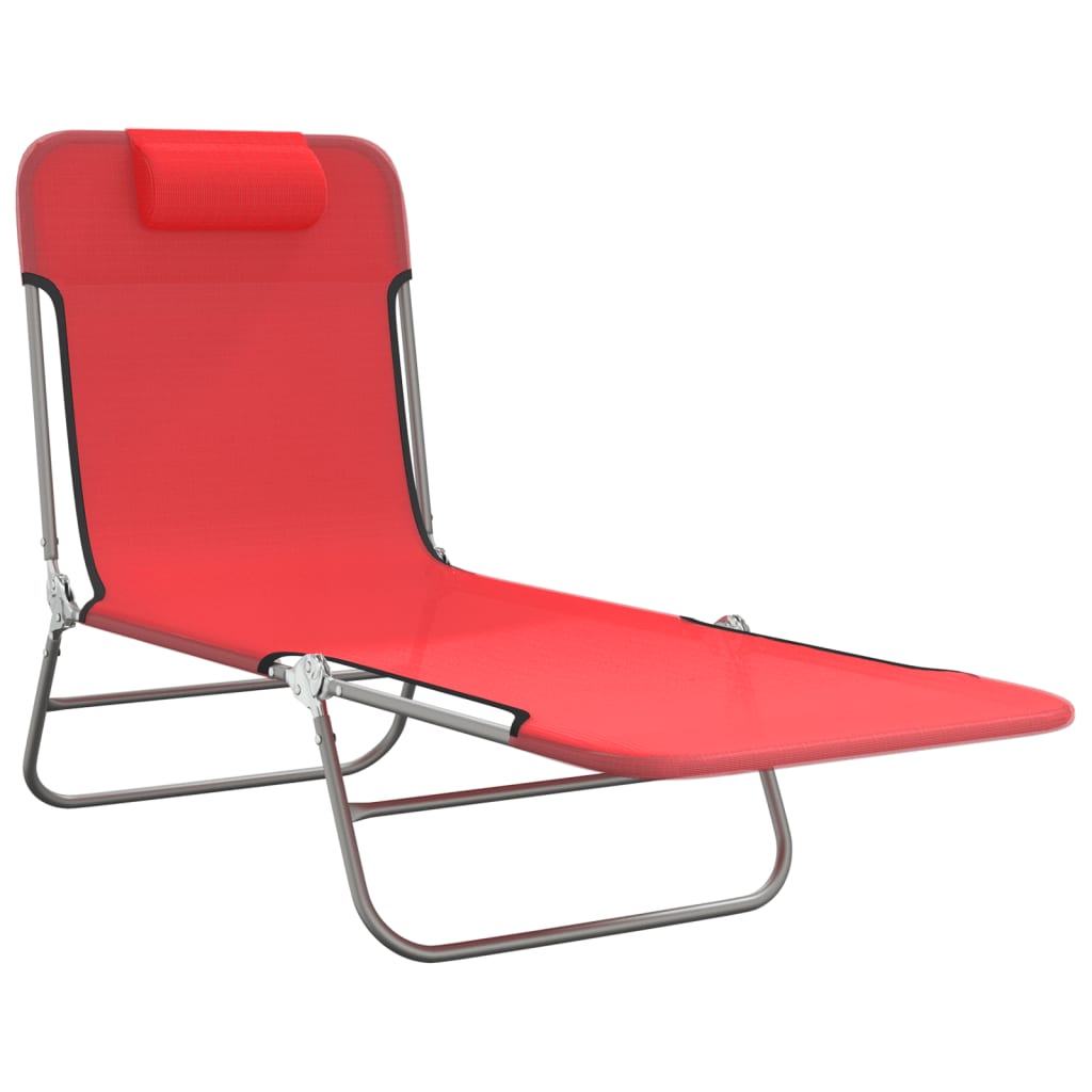 vidaXL Folding Sun Loungers 2 pcs Red Textilene and Steel