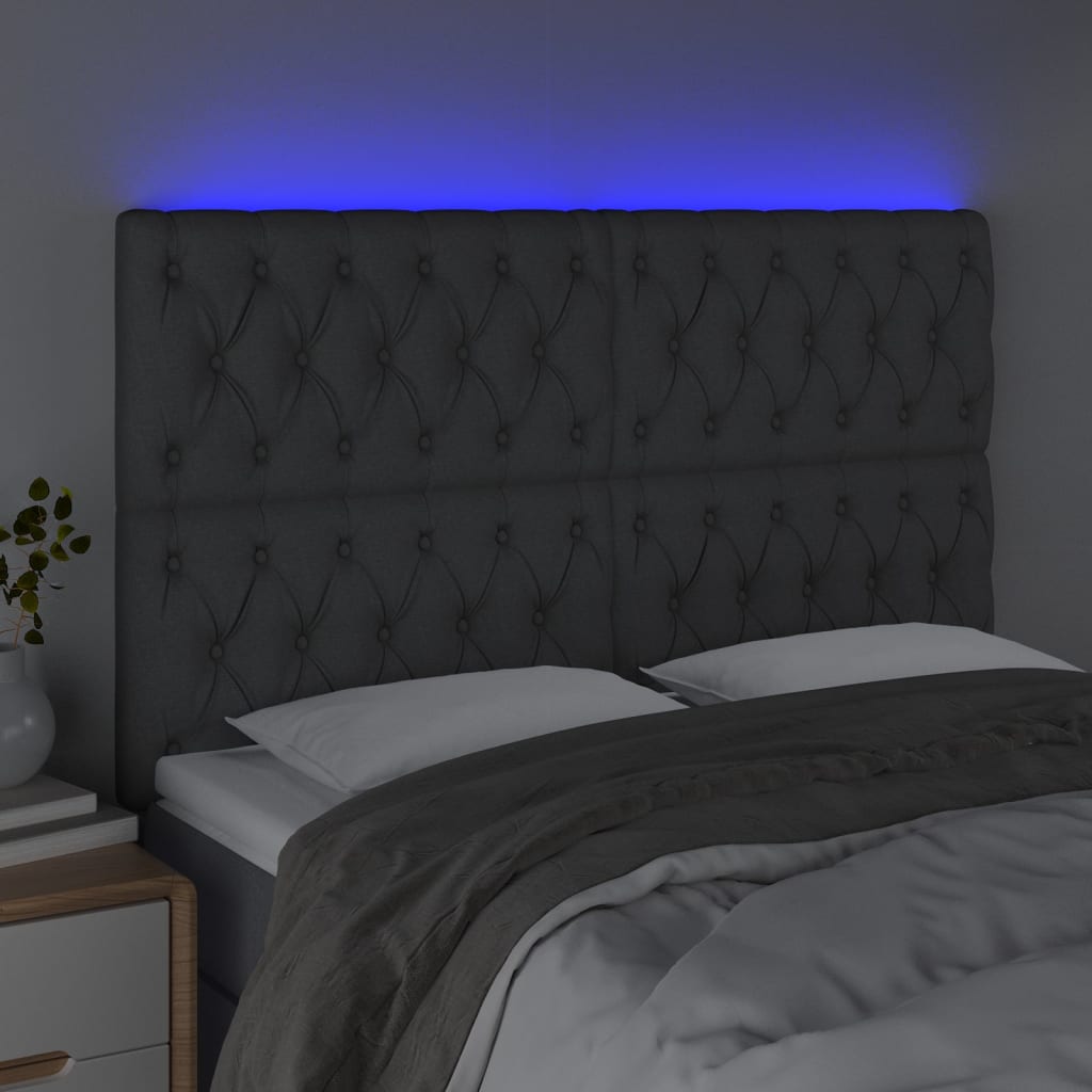 vidaXL LED Headboard Dark Grey 160x7x118/128 cm Fabric