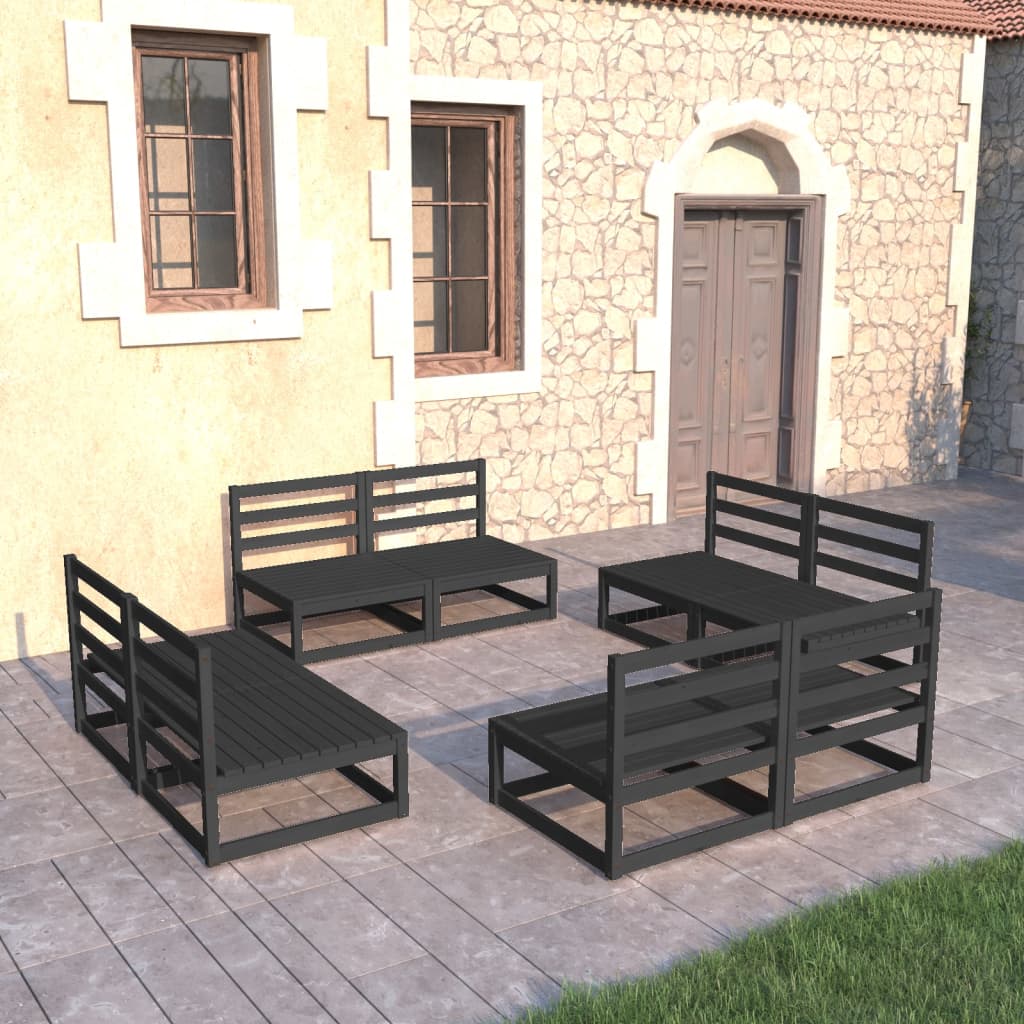 vidaXL 8 Piece Garden Lounge Set Black Solid Pinewood