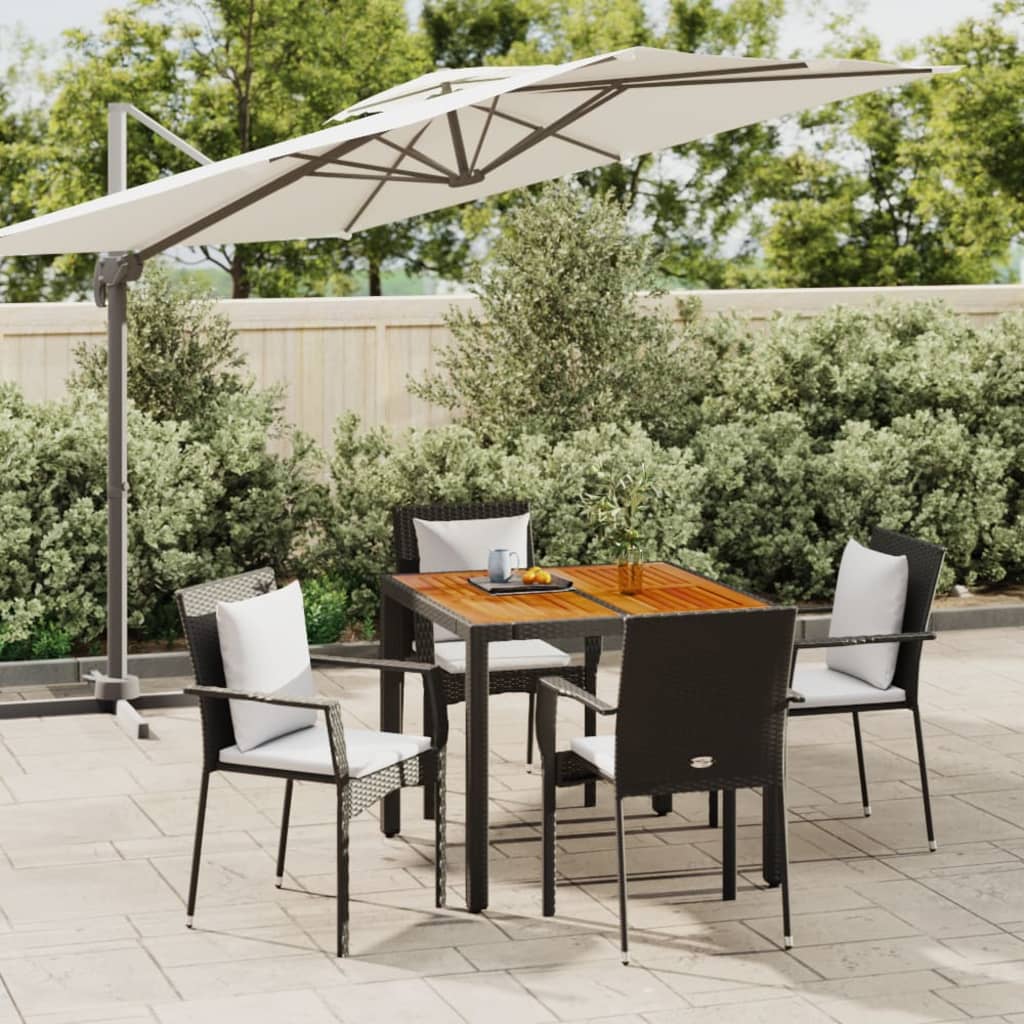 vidaXL 5 Piece Garden Dining Set with Cushions Black Poly Rattan