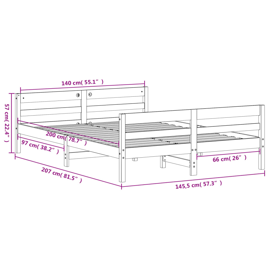 vidaXL Bed Frame without Mattress White 140x200 cm Solid Wood Pine