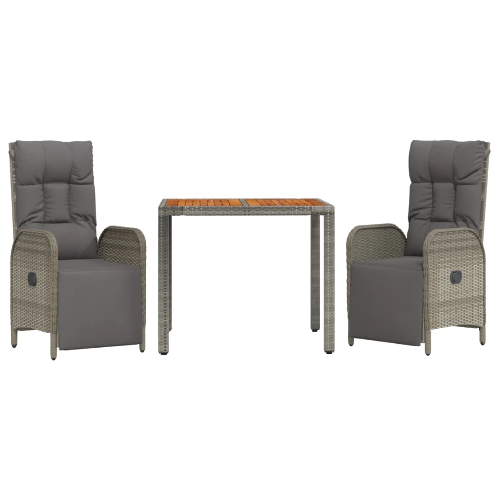 vidaXL 3 Piece Garden Dining Set with Cushions Grey Poly Rattan