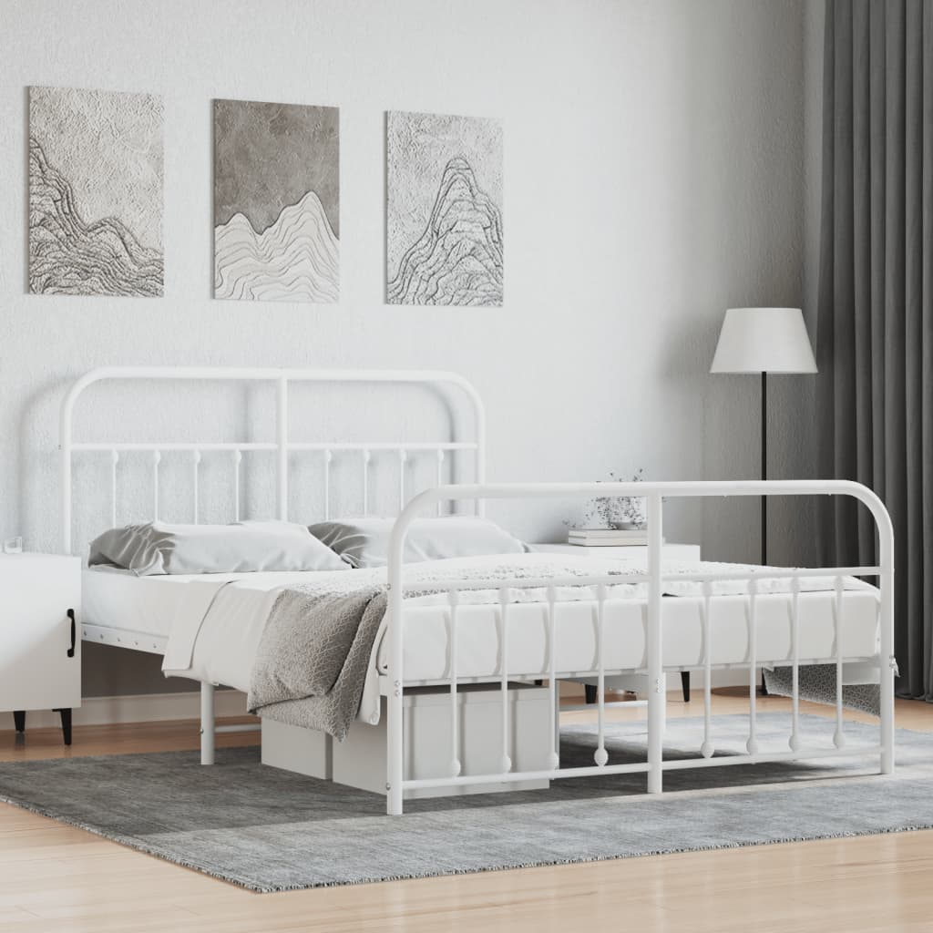 vidaXL Metal Bed Frame without Mattress with Footboard White 135x190 cm Double