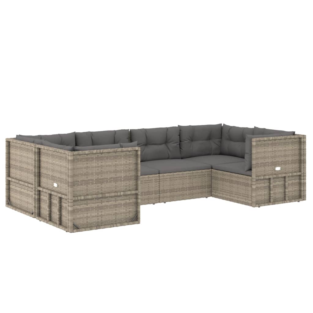 vidaXL 6 Piece Garden Lounge Set with Cushions Grey Poly Rattan