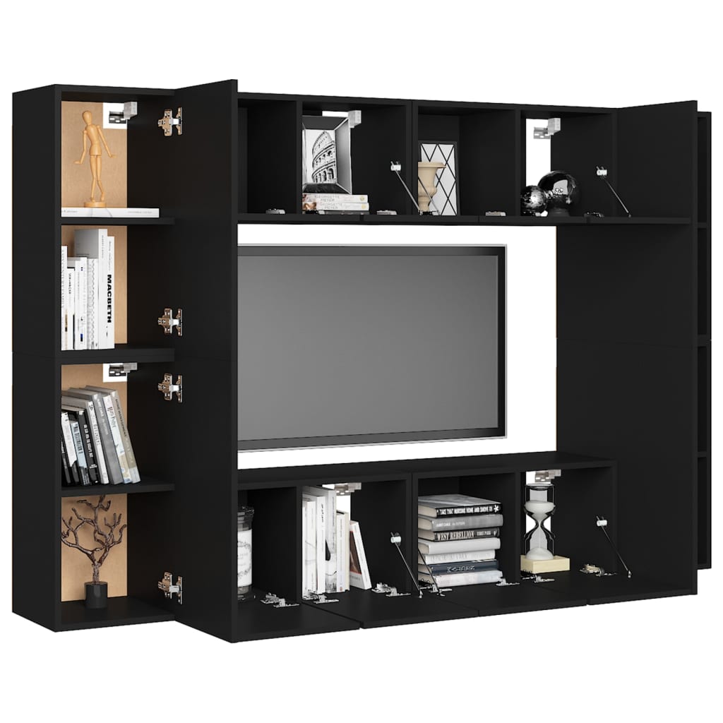 vidaXL 8 Piece TV Cabinet Set Black Engineered Wood