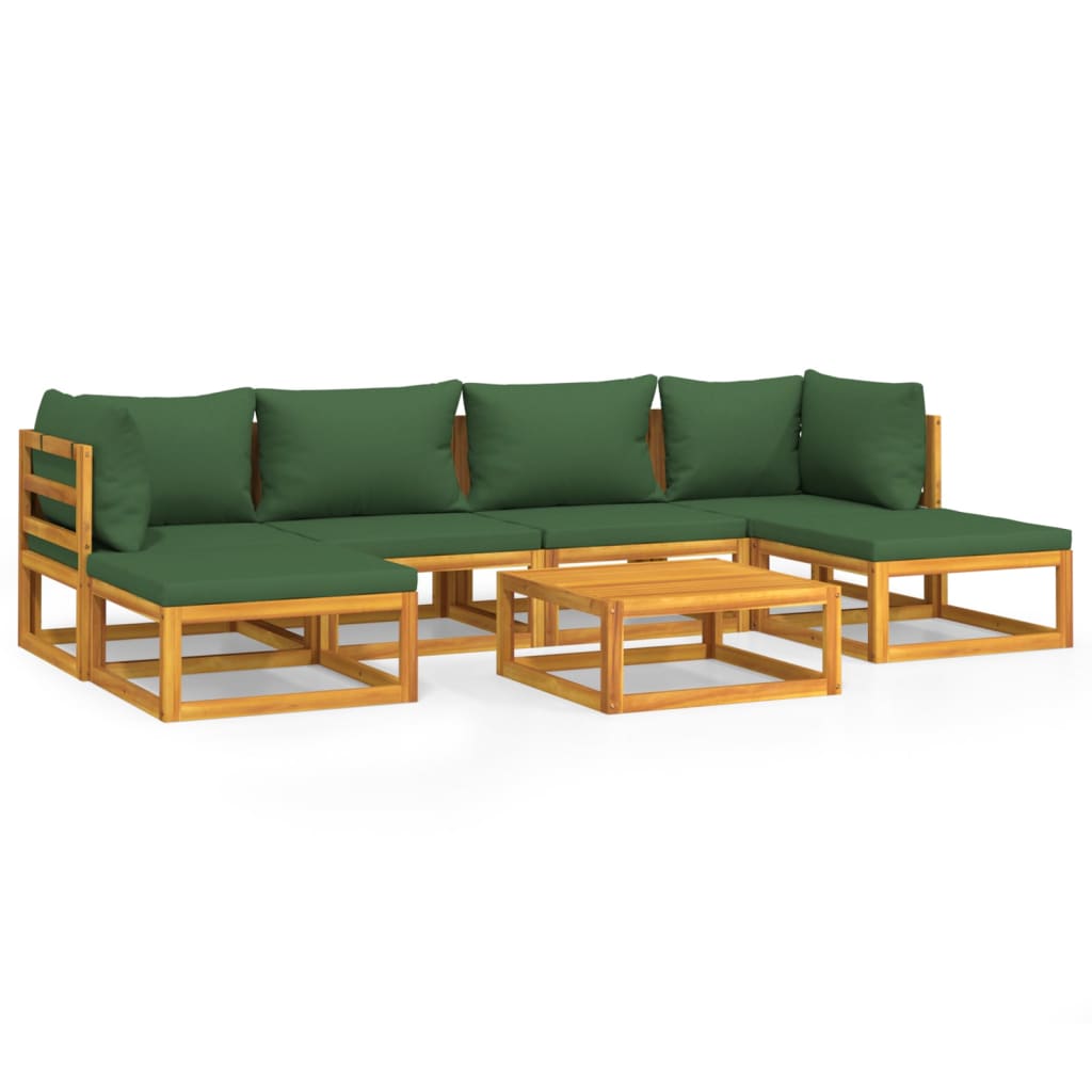 vidaXL 7 Piece Garden Lounge Set with Green Cushions Solid Wood