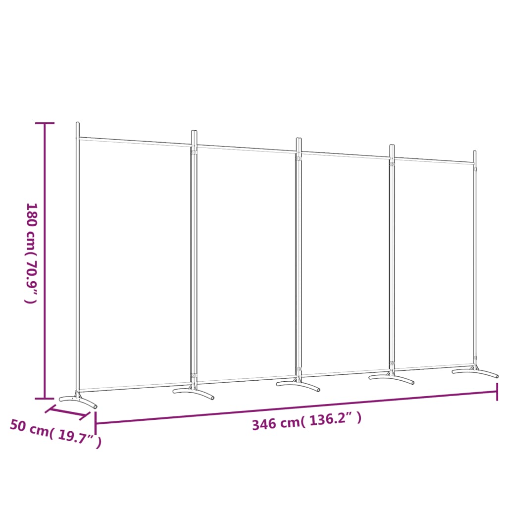 vidaXL 4-Panel Room Divider Black 346x180 cm Fabric