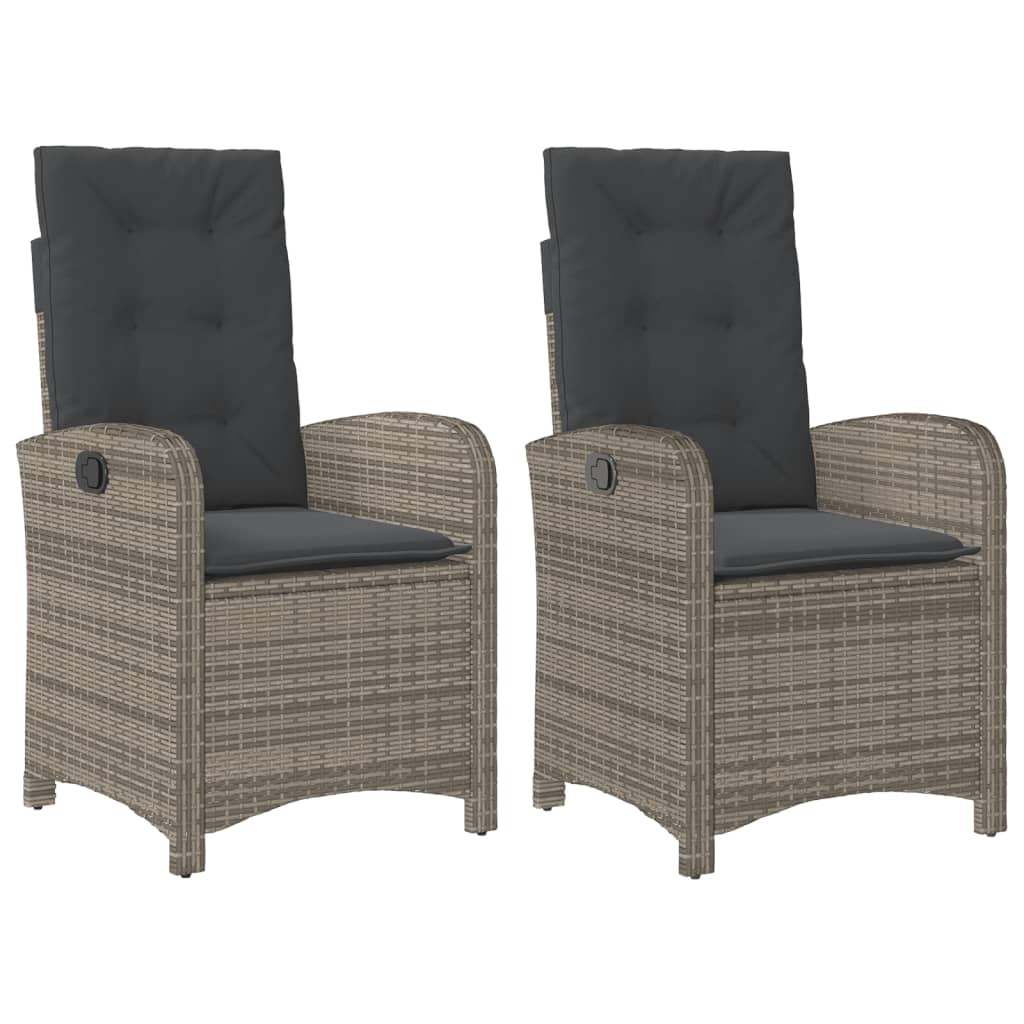 vidaXL Reclining Garden Chairs 2 pcs with Cushions Grey Poly Rattan