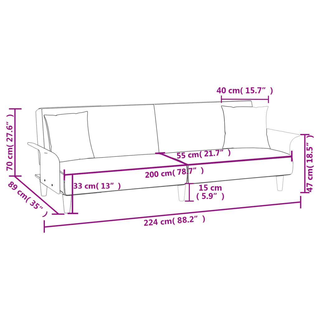 vidaXL Sofa Bed with Armrests Dark Grey Fabric