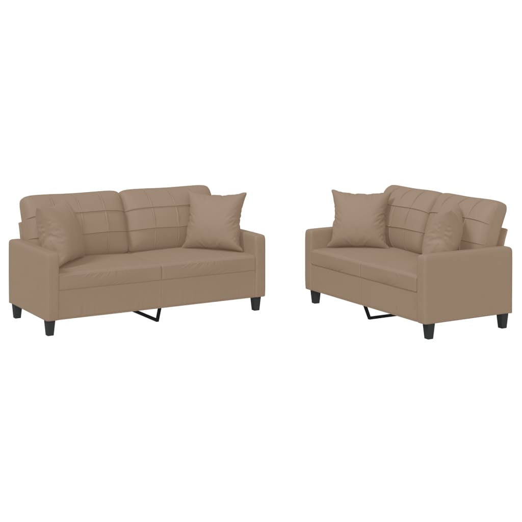 vidaXL 2 Piece Sofa Set with Pillows Cappuccino Faux Leather