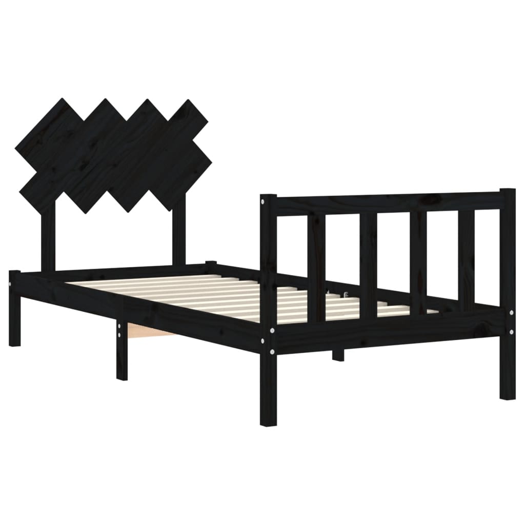 vidaXL Bed Frame without Mattress Black Single Solid Wood Pine