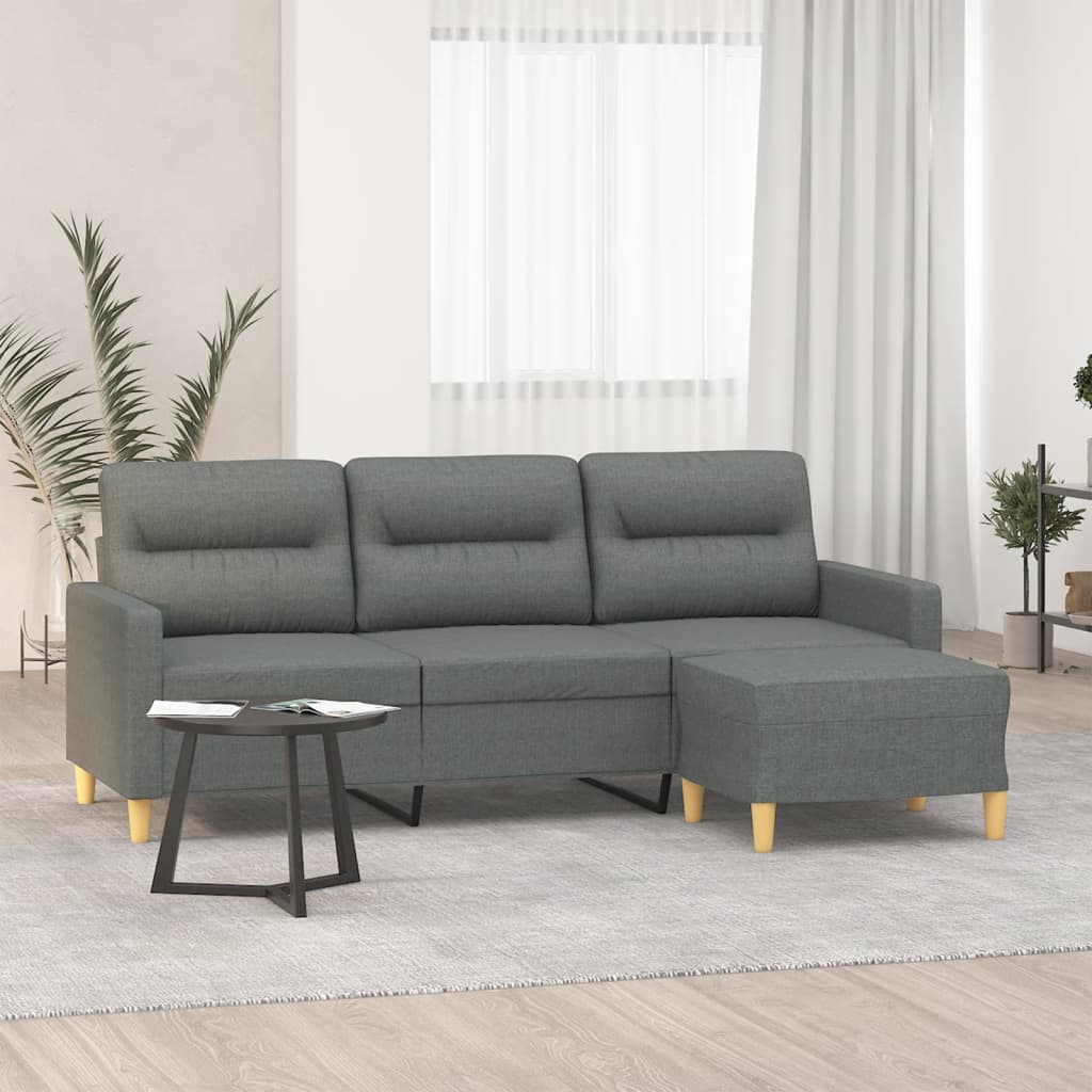 vidaXL 3-Seater Sofa with Footstool Dark Grey 180 cm Fabric