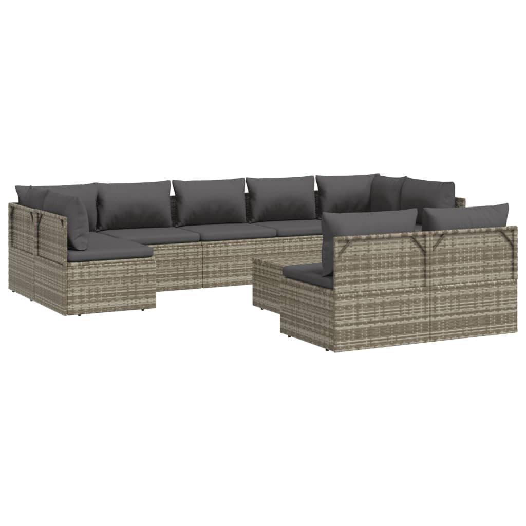 vidaXL 10 Piece Garden Lounge Set with Cushions Grey Poly Rattan