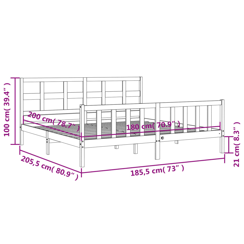 vidaXL Bed Frame without Mattress Super King Size Solid Wood Pine