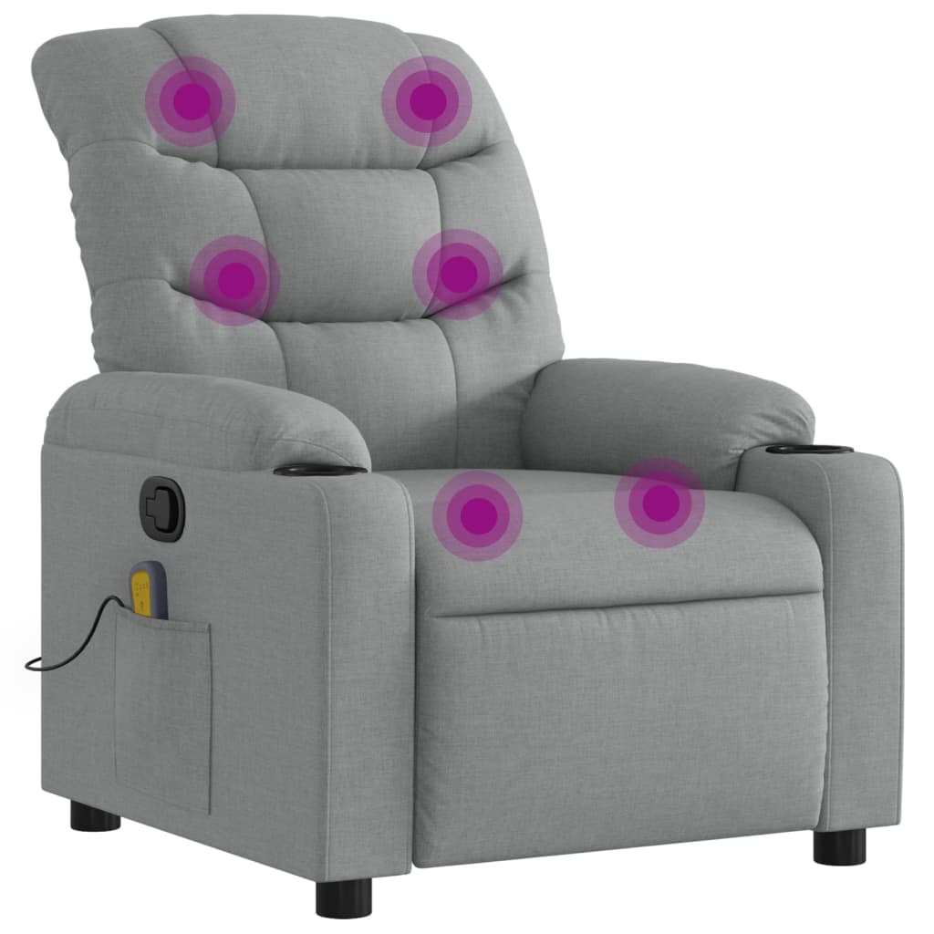 vidaXL Massage Recliner Chair Light Grey Fabric