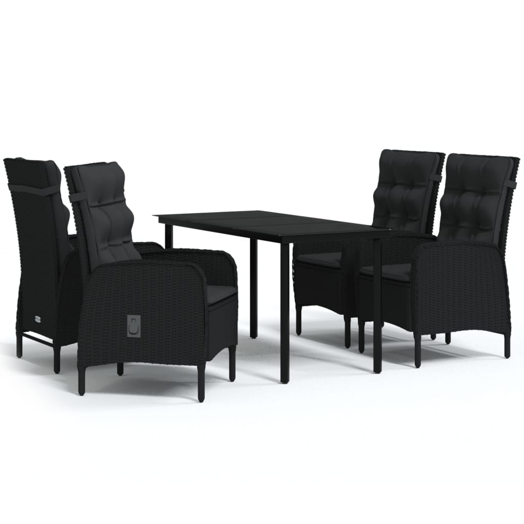 vidaXL 5 Piece Garden Dining Set with Cushions Black