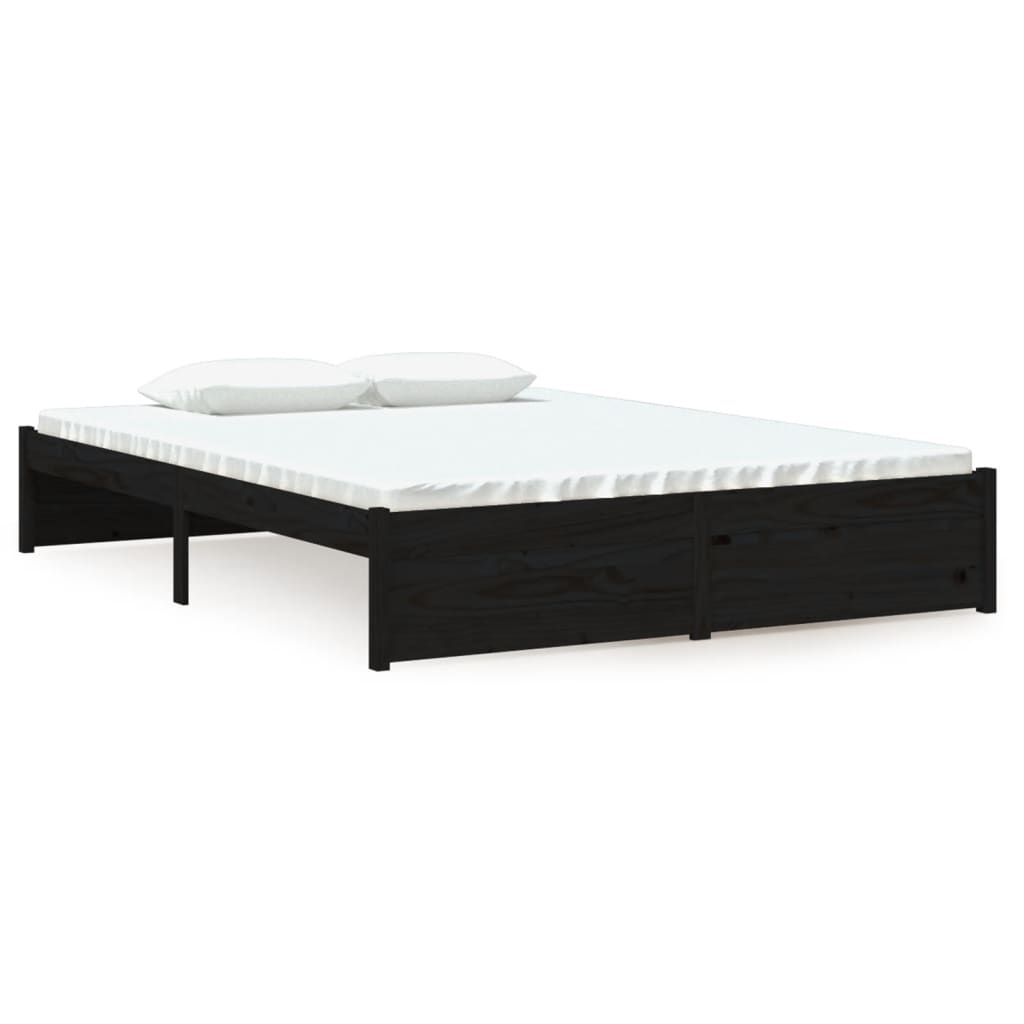 vidaXL Bed Frame without Mattress Black Solid Wood 135x190 cm Double