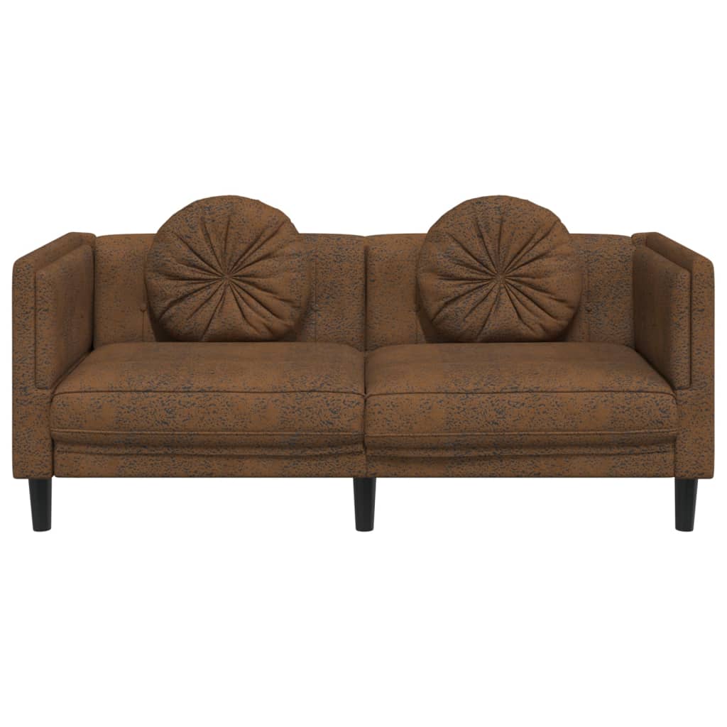 vidaXL Sofa with Cushions 2-Seater Brown Faux Suede Leather