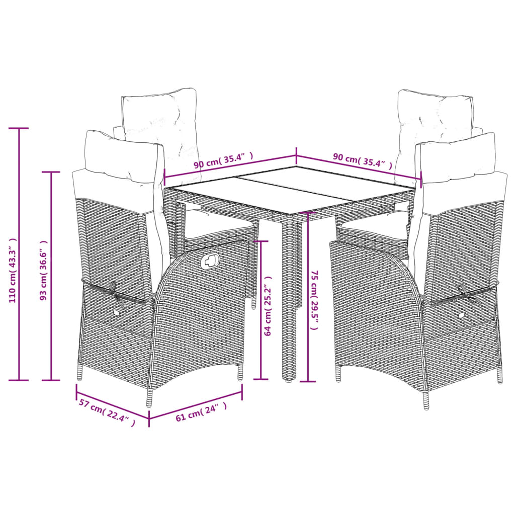 vidaXL 5 Piece Garden Dining Set with Cushions Grey Poly Rattan