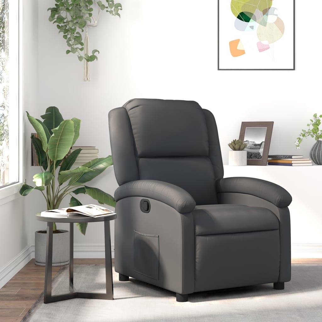 vidaXL Recliner Chair Grey Real Leather