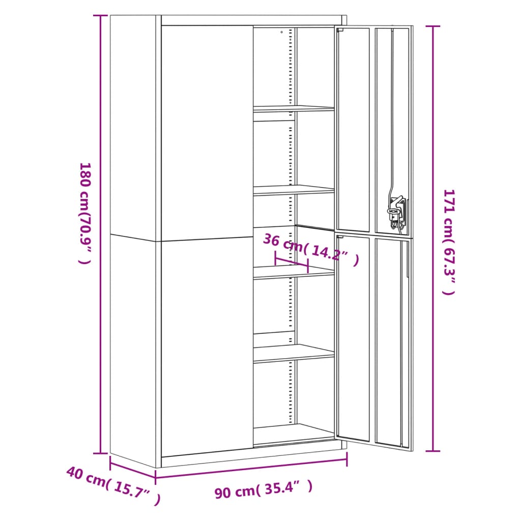 vidaXL File Cabinet Black 90x40x180 cm Steel