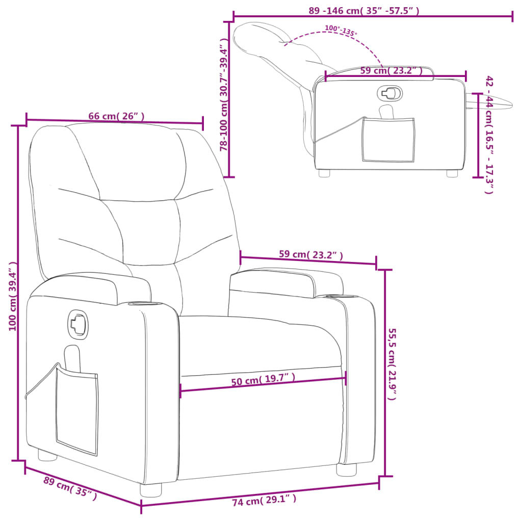 vidaXL Massage Recliner Chair Cream Fabric