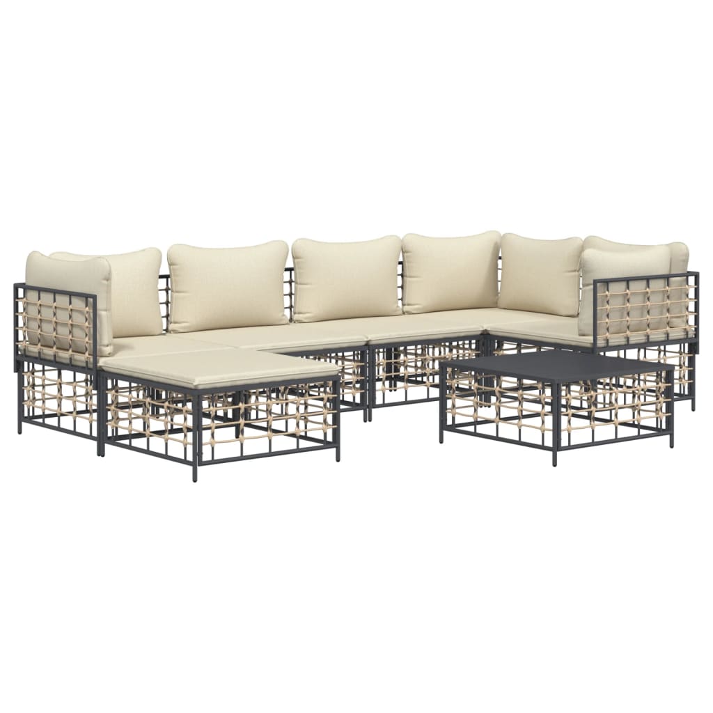 vidaXL 7 Piece Garden Lounge Set with Cushions Anthracite Poly Rattan