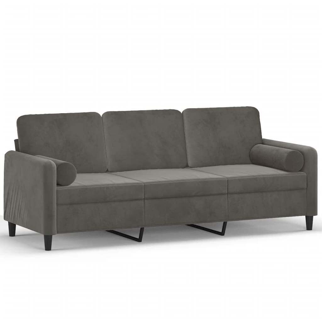 vidaXL 3-Seater Sofa with Pillows&Cushions Dark Grey 180 cm Velvet