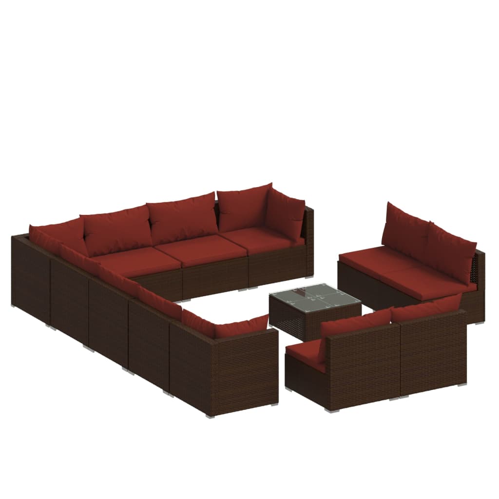 vidaXL 13 Piece Garden Lounge Set with Cushions Brown Poly Rattan