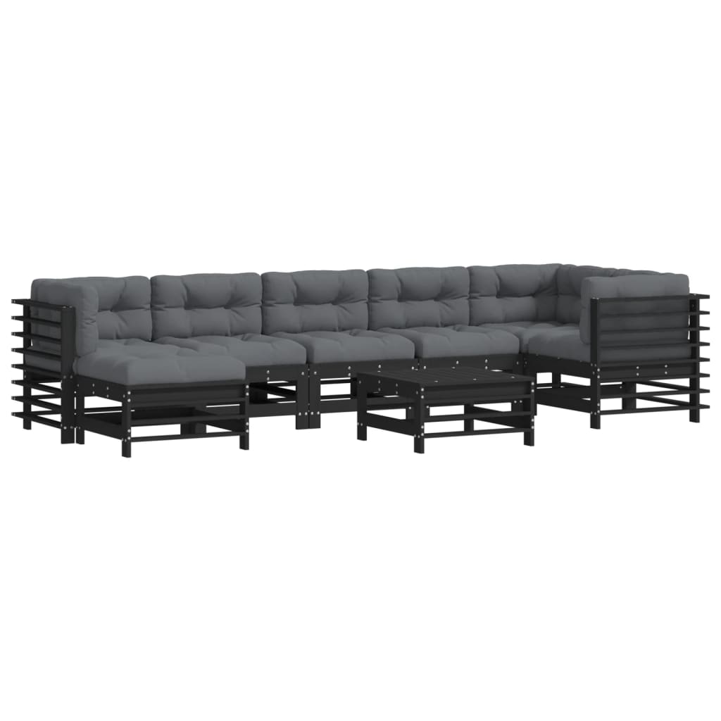 vidaXL 8 Piece Garden Lounge Set with Cushions Black Solid Wood