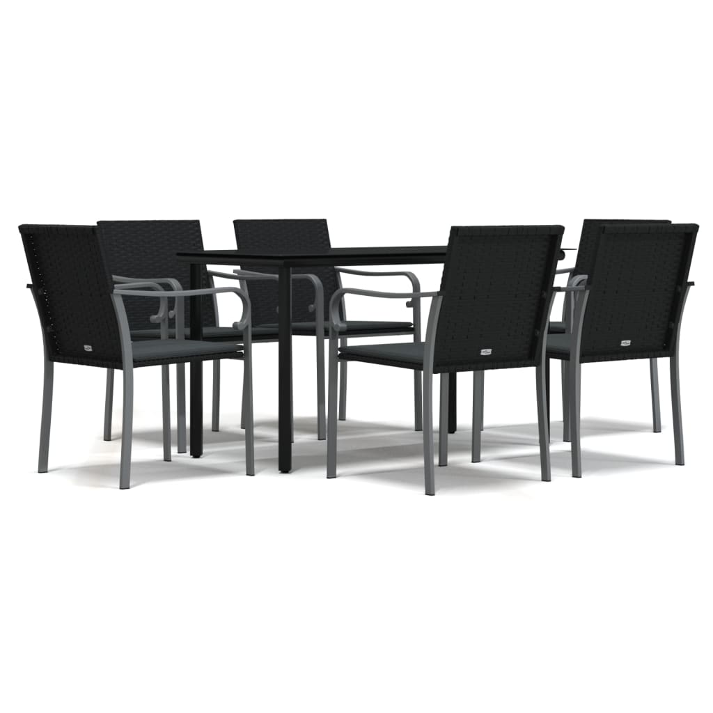 vidaXL 7 Piece Garden Dining Set with Cushions Poly Rattan and Steel