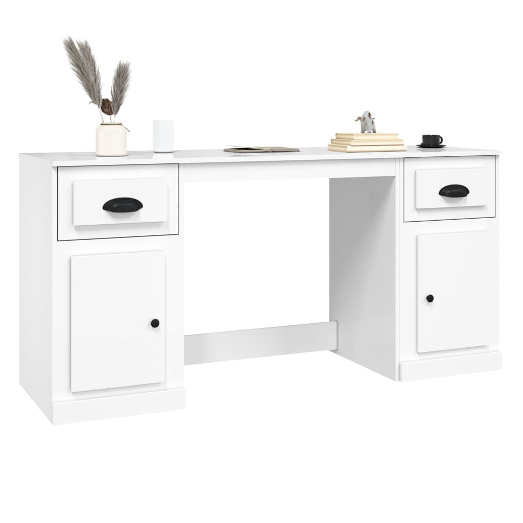 vidaXL Desk with Cabinet High Gloss White Engineered Wood