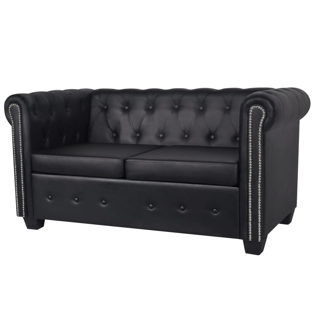 vidaXL Chesterfield 2-Seater and 3-Seater Artificial Leather Black