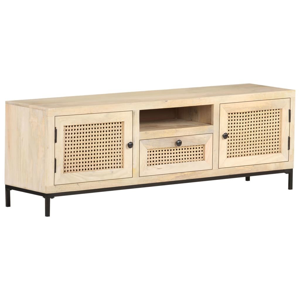 vidaXL TV Cabinet 120x30x40 cm Solid Mango Wood and Natural Cane