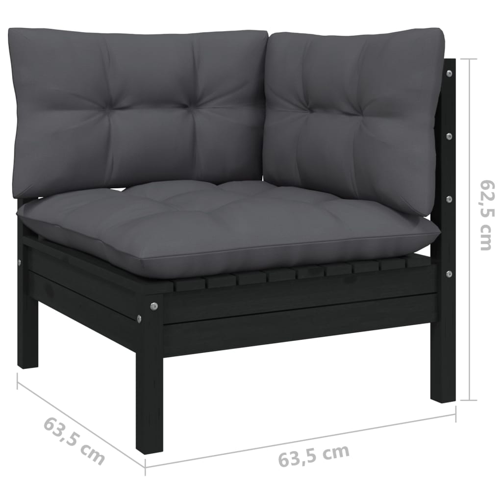 vidaXL 6 Piece Garden Lounge Set with Cushions Black Solid Pinewood