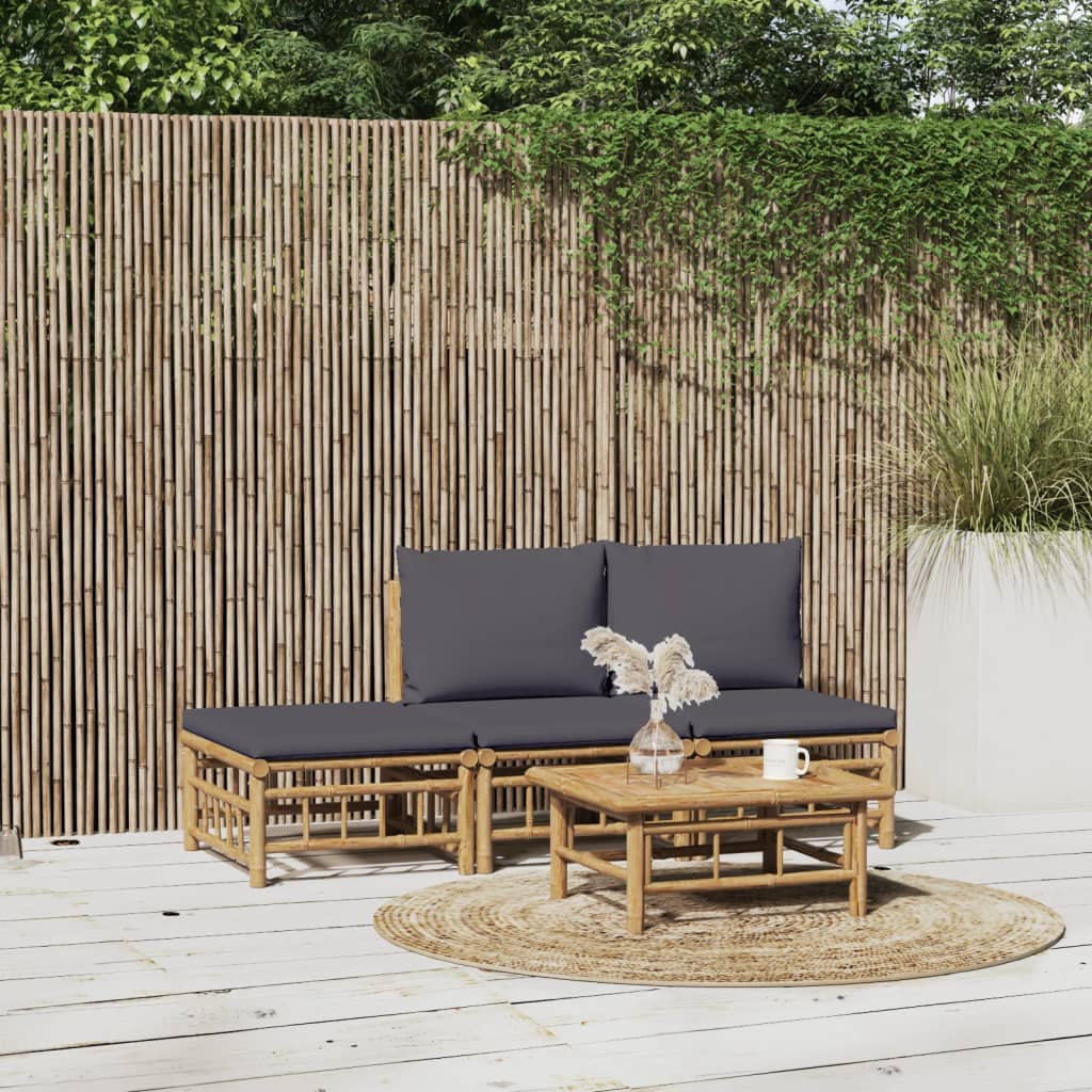 vidaXL 4 Piece Garden Lounge Set with Dark Grey Cushions Bamboo