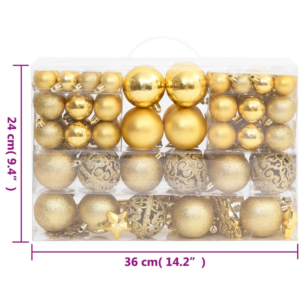 vidaXL 111 Piece Christmas Bauble Set Gold Polystyrene